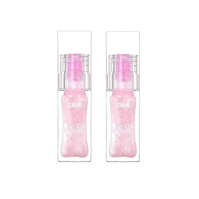 2PCS/Set MILEMEI Color Changing Lip Oil Magic Moisturizing, Big Brush Plumping Lip Oil, Plumping Glimmer Glow-Velvo Beauty