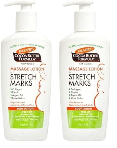 Palmer's Cocoa Butter Formula Massage Lotion for Stretch Marks, Pregnancy Skin Care, Belly Cream with Collagen, Elastin, Argan Oil and Shea Butter, 8.5 Ounces (Pack of 2)-Velvo Beauty