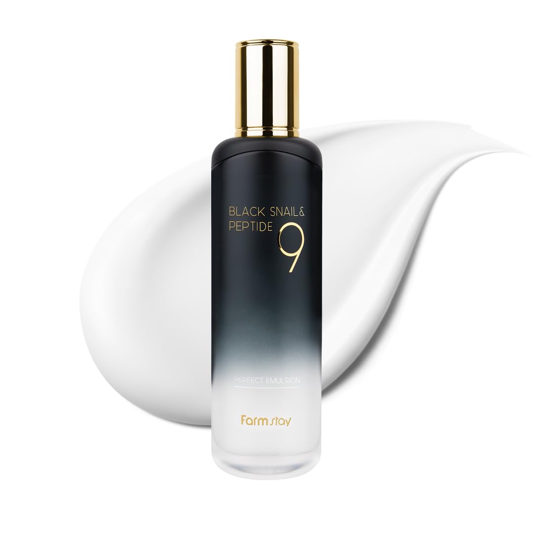 FARMSTAY Black Snail & Peptide 9 Perfect Emulsion, Snail Mucin Moisturizer for Elastic & Glow, Hydrating & Soften, Anti-aging, Barrier Repair, for Women & Men, Korean Skin Care, 4.05 fl.oz-Velvo Beauty