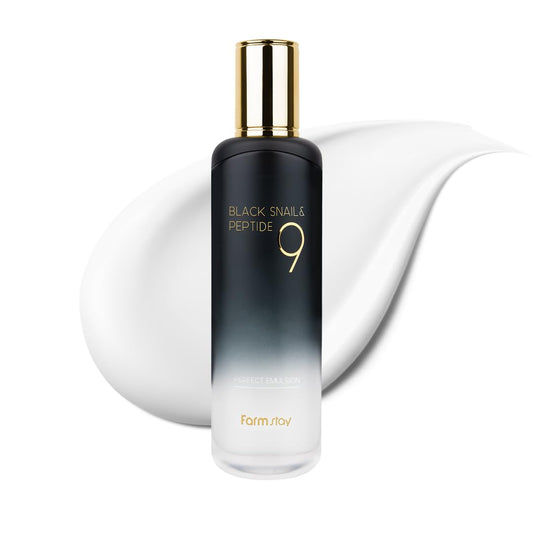 FARMSTAY Black Snail & Peptide 9 Perfect Emulsion, Snail Mucin Moisturizer for Elastic & Glow, Hydrating & Soften, Anti-aging, Barrier Repair, for Women & Men, Korean Skin Care, 4.05 fl.oz-Velvo Beauty