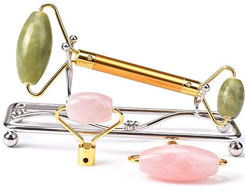 Jade Rose Quartz Roller Kit with 3 Changeable Heads | Face Facial Roller-Velvo Beauty