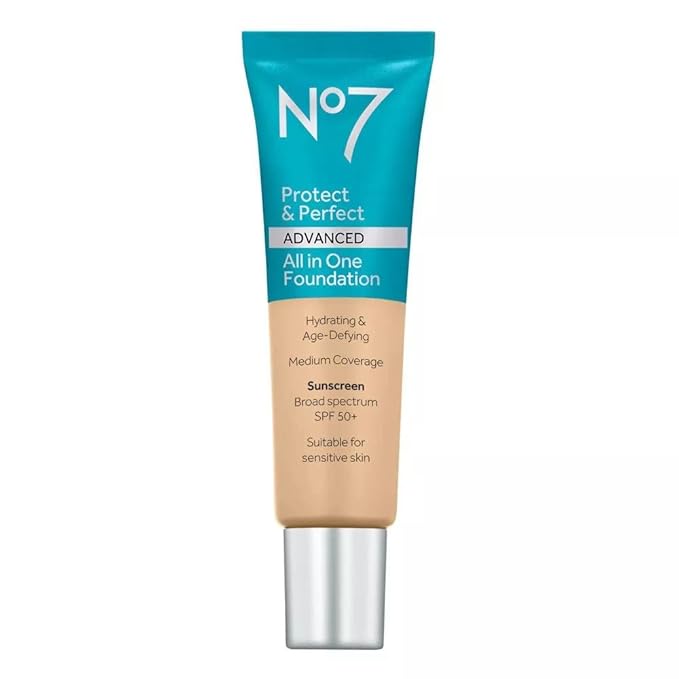 No7 Protect & Perfect Advanced All in One Foundation - Deep Honey - Light to Buildable Coverage - Hydrating Foundation with SPF 50 - Reduces Redness & Blurs Visible Pores (30ml)-Velvo Beauty