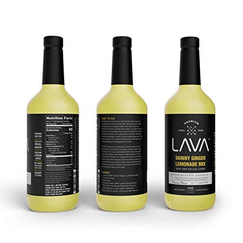 (3 Pack) LAVA Premium Skinny Ginger Lemonade Vodka Cocktail Mix made with Sicilian Lemon Juice, Candied Ginger Puree - 33.8oz Bottles-Velvo Beauty