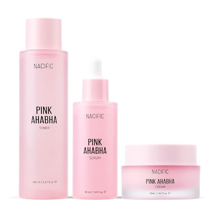 NACIFIC Pink Aha Bha Triple Set (Toner 150ml, Serum 50ml, Cream 50ml) AHA, BHA, Watermelon extract, Glow, Moisturizing, Hyaluronic Acid-Velvo Beauty