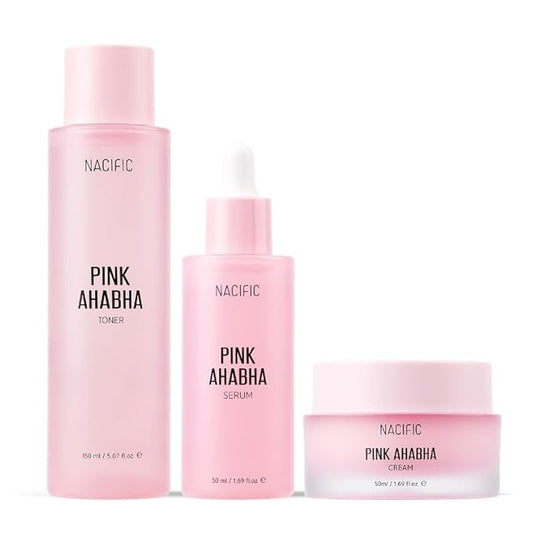 NACIFIC Pink Aha Bha Triple Set (Toner 150ml, Serum 50ml, Cream 50ml) AHA, BHA, Watermelon extract, Glow, Moisturizing, Hyaluronic Acid-Velvo Beauty