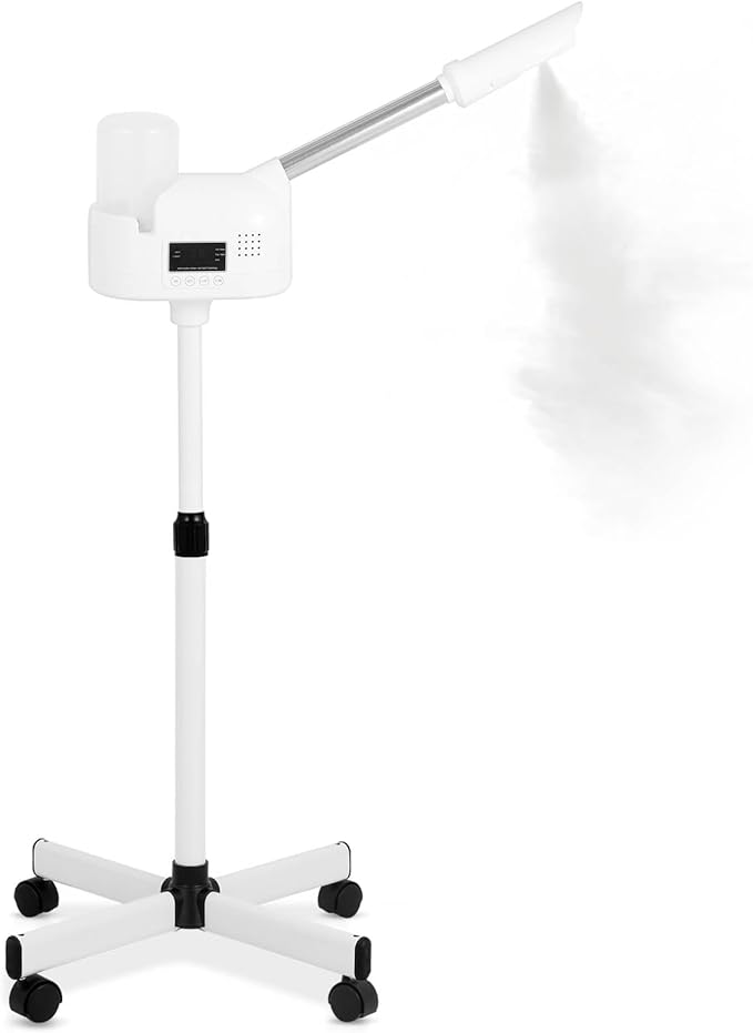 Professional Facial Steamer, Facial Steamer with Hot Mist and Timer Function, Adjustable Height Face Steamer on Wheels with 360° Rotatable Nozzle and Touch Screen for Deep Hydration and Cleaning-Velvo Beauty