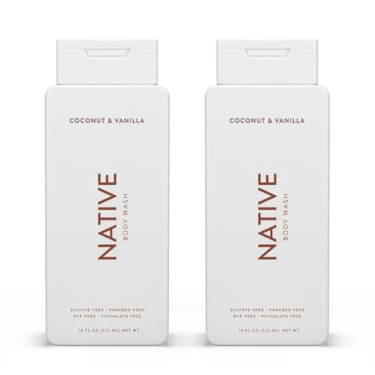 Native Body Wash Contains Naturally Derived Ingredients | For Women & Men, Sulfate, Paraben, & Dye Free Leaving Skin Soft and Hydrated | Coconut & Vanilla 18 oz - 2 Pk-Velvo Beauty