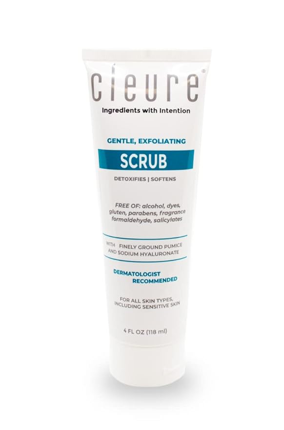 Cleure Hypoallergenic Exfoliating Facial Scrub, Free of Fragrance, Gluten, Paraben, Salicylate and Non-Comedogenic, Unscented, 4 oz-Velvo Beauty