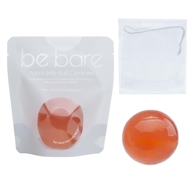 Be Bare Jelly Ball Cleanser, Daily Face Wash Korean Skin Care Cleanser Ball for Dry Skin with Allantoin for Protection, AHA &BHA for Exfoliation and Hydration- Peachy Pink (1.41oz)-Velvo Beauty