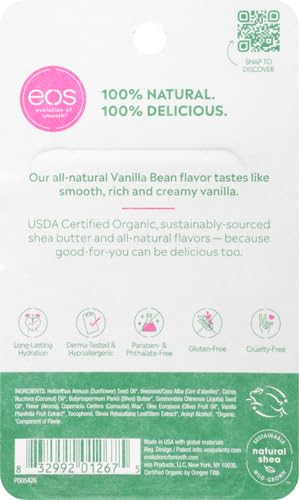 eos 100% Natural & Organic Lip Balm Sticks- Vanilla Bean, All-Day Moisture, Dermatologist Recommended, 0.14 oz, 2-Pack-Velvo Beauty
