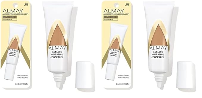 Almay Anti-Aging Concealer, Face Makeup with Hyaluronic Acid, Niacinamide, Vitamin C & E, Hypoallergenic-Fragrance Free, 030 Medium, 0.37 Fl Oz (Pack of 2)-Velvo Beauty