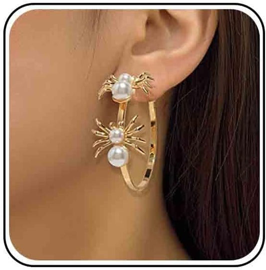 Vintage Hollow Circle Drop Earrings Pearl Spider Dangle Earrings Gold Spider Circle Earrings Exaggerated Circle Huggie Hoop Earrings Jewelry for Women-Velvo Beauty