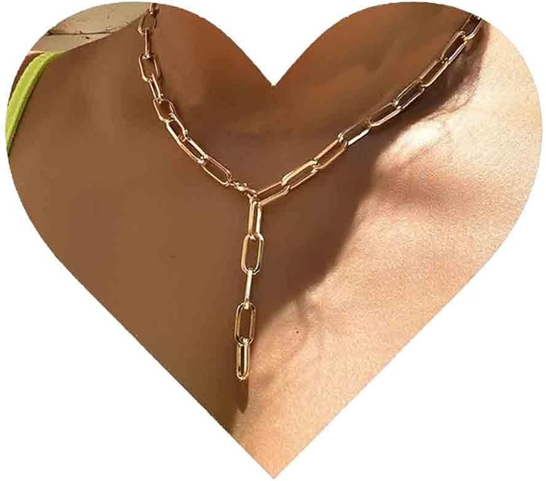 Boho Link Chain Y Necklace Gold Chain Lariat Necklace Chunky Chain Drop Necklace Paperclip Statement Necklace Jewelry for Women-Velvo Beauty