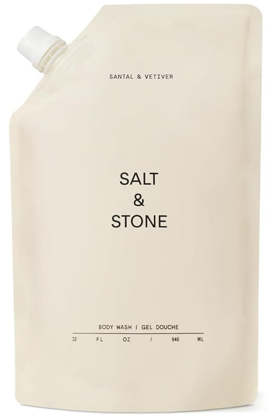 Salt & Stone Body Wash with Antioxidants for Deep Moisture | For Women & Men, Sulfate, Paraben, & Dye Free, Leaving Skin Soft and Hydrated | Santal & Vetiver 32 fl oz-Velvo Beauty