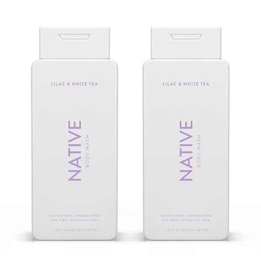 Native Body Wash Contains Naturally Derived Ingredients | For Women & Men, Sulfate, Paraben, & Dye Free Leaving Skin Soft and Hydrating | Lilac & White Tea 18 oz - 2 Pk-Velvo Beauty