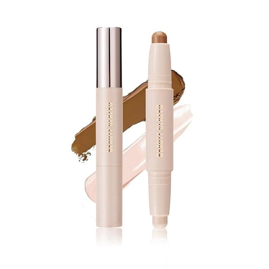 Cream Contour Sticks,Shades with Highlighter & Bronzer,Non-greasy and Waterproof Contouring Pen,Easy to Sculpt the Face and Create a Lightweight Finishing Makeup (02#Bronzer contour and glow sticks)-Velvo Beauty
