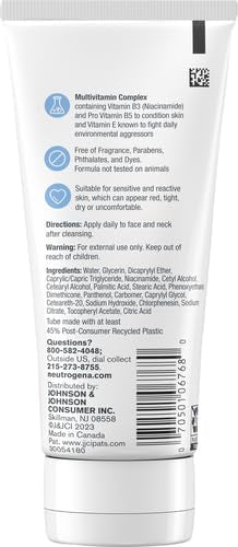 Neutrogena Fragrance Free Daily Facial Moisturizer, Face & Neck Moisturizer for Sensitive Skin with Vitamin B3, Pro-Vitamin B5 & Vitamin E Supports Skin's Dynamic Barrier, 3.4 fl. oz, Pack of 3-Velvo Beauty