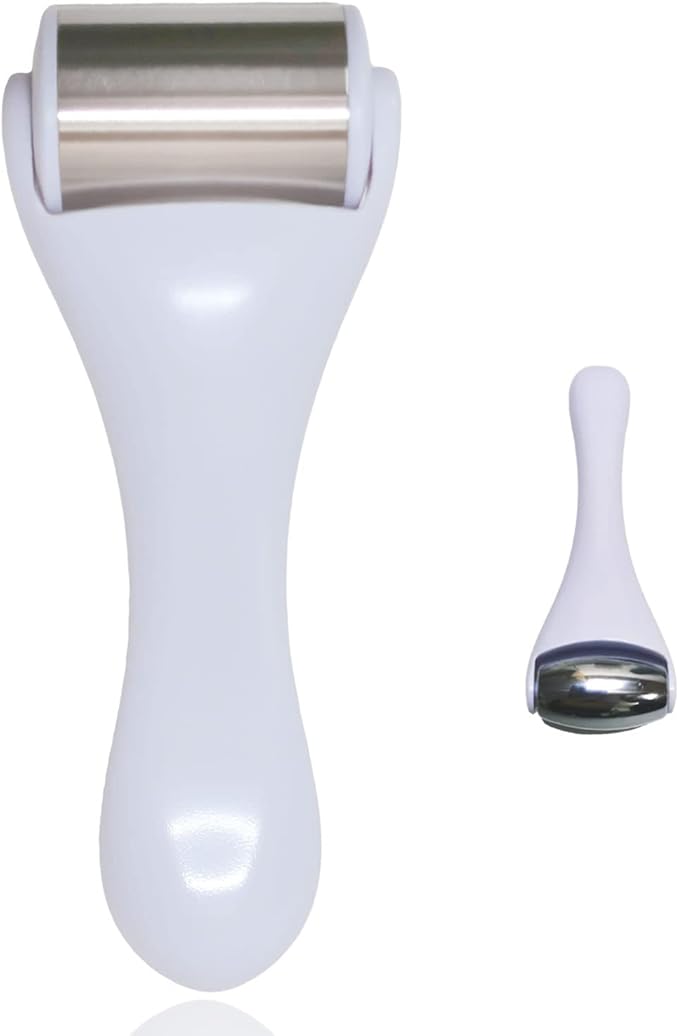 Ice Roller & Massager for Face & Eyes - Stainless Steel, 2 Pcs, Pain Relief, Dark Circles, Migraine (White)-Velvo Beauty