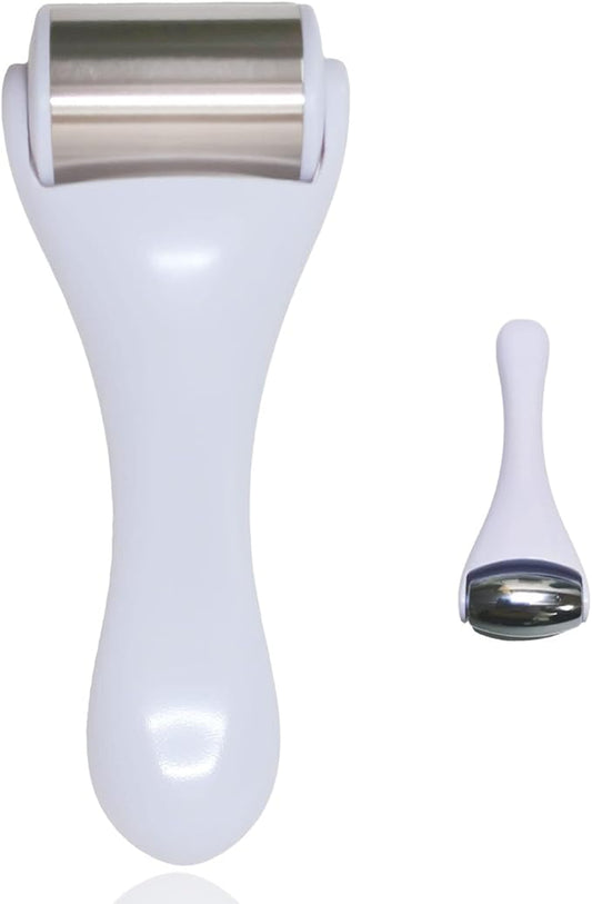 Ice Roller & Massager for Face & Eyes - Stainless Steel, 2 Pcs, Pain Relief, Dark Circles, Migraine (White)-Velvo Beauty