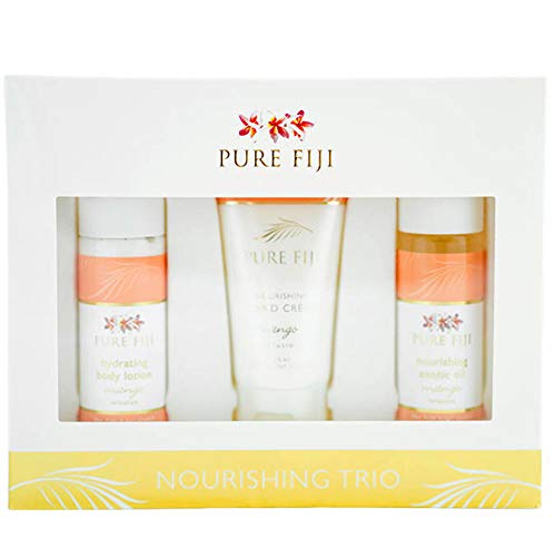 Pure Fiji Nourishing Trio, Ideal Spa Bath Gift Set for Women - Travel Kit - Includes Exotic Body Oil , Hydrating Body Lotion For Women and Nourishing Hand Cream, Mango Scent-Velvo Beauty