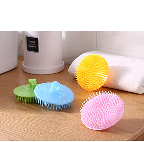 Hair Scalp Brush Dandruff Cleaning Brush Shower Scalp Shampoo Brush Scalp Massager Pack of 4(Green and Yellow)-Velvo Beauty