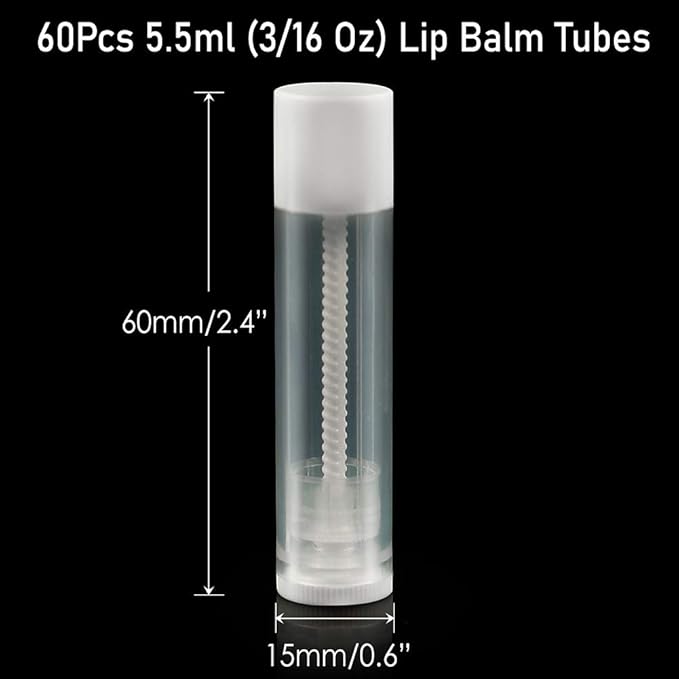 LotFancy Lip Balm tubes Empty, 60PCS 5.5ml (3/16 Oz), Clear Lip Balm Container Tubes with White Caps, BPA Free & Leak Free, Refillable-Velvo Beauty