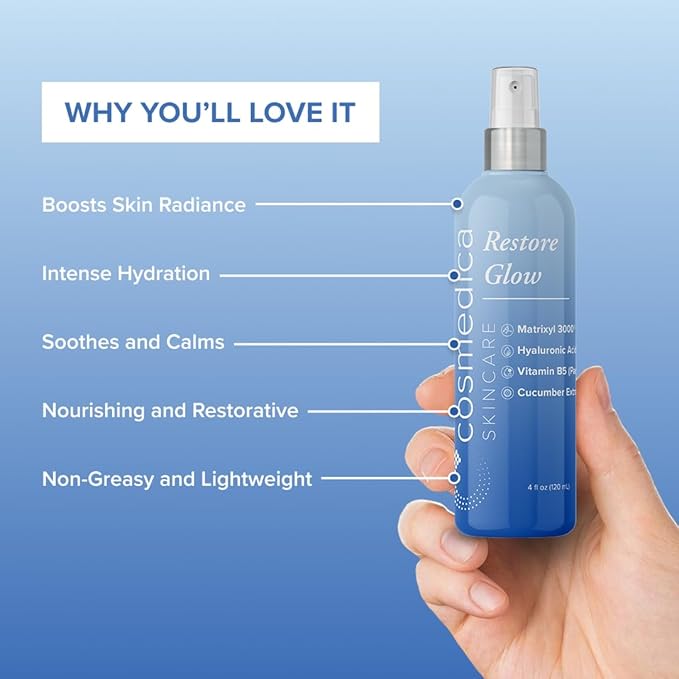 Cosmedica Skincare Restore Glow Peptide Spray Hydrating Mist with Matrixyl 3000, Vitamin B5, Hyaluronic Acid & Cucumber Extract for Radiant Skin – 4 oz-Velvo Beauty