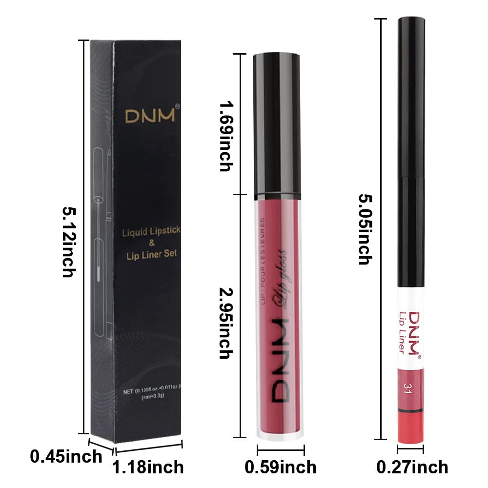 evpct 2Pcs Rose Red Pink Mauve Neutral Color Lip Liner and Matte Lipstick Makeup Sets Vegan Lipstick Lip Liner and Gloss Set Lip Stain Long Lasting Waterproof 24 31#-Velvo Beauty