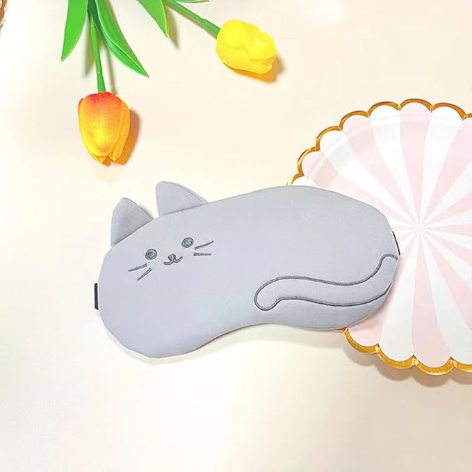 PERFECTSIGHT Kitty Sleep Eye Masks, Cute Plush Sleep Eye Cover Lightweight Adjustable Eyeshade Faux Fur Mask Cover for Women Men Sleep Travel Nap, Grey Cat-Velvo Beauty