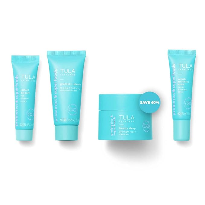 TULA Skin Care Your Best Skin at Every Age Level 2 Firming & Smoothing Discovery Kit - Wrinkle Treatment, Face Moisturizer, Eye Serum and Overnight Repair Treatment, Anti-Aging, 4-Piece Kit-Velvo Beauty