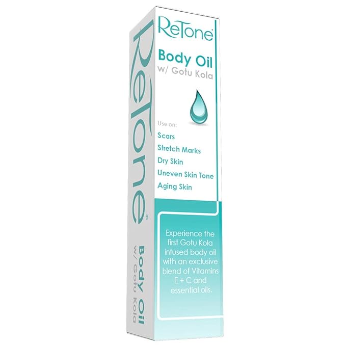 ReTone® Body Oil: Stretch Mark Prevention -Non-greasy finish - Infused with Gotu Kola - No mess dispenser - Tamanu oil + Argan Oil + Rosehip Oil + Jojoba Oil + Vitamin E C (dry skin, uneven skin tone)-Velvo Beauty