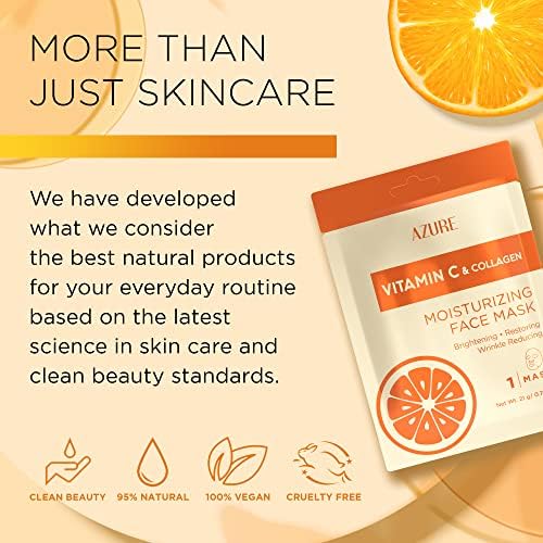 AZURE Vitamin C & Collagen Moisturizing Facial Sheet Mask- Anti Aging, Deeply Moisturizing & Firming - Improves Elasticity - Skin Care Made in Korea - 10 Pack-Velvo Beauty