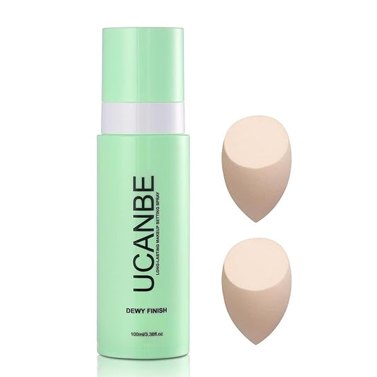 Dewy Makeup Setting Spray Kit-3.38 Fl oz Hydrating Illuminating Finishing Spray Lightweight Face Mist All Day Long Make up Fixer +2PCS Sponge Puff, Hydrate Skin for a Bright Look-Velvo Beauty