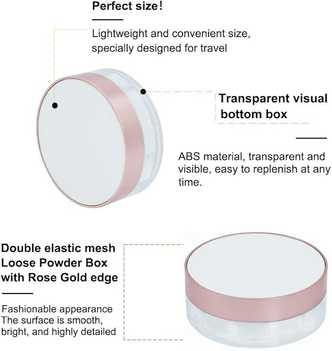 AKOAK Capacity 15ml(0.5 oz) No Leaks Empty Reusable Plastic Loose Powder Compact Container DIY Makeup Powder Case with Sponge Powder Puff, Elasticated Net Sifter and Threaded Screw Lid (White)-Velvo Beauty