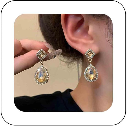 Vintage Crystal Teardrop Earrings Rhinestone Drop Earrings Sparkly Cz Teardrop Dangle Earrings Gold Square Gem Stud Earrings Jewelry for Women-Velvo Beauty