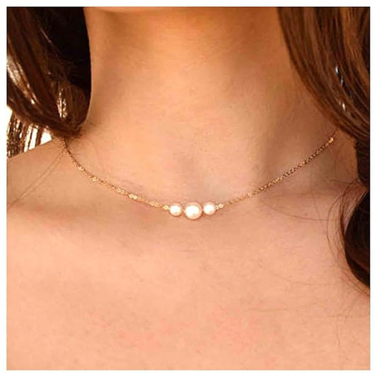 Boho Pearl Choker Necklace Gold Pearl Pendant Necklace Tiny Pearl Floating Necklace Minimalist Wedding Necklace Jewelry Women and Girls Gifts-Velvo Beauty