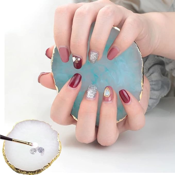 Resin Nail Art Palette, Nail Art Painting Mixed Color Palette Gold Edge Nail Gel Color Makeup Display Board (1#White)-Velvo Beauty