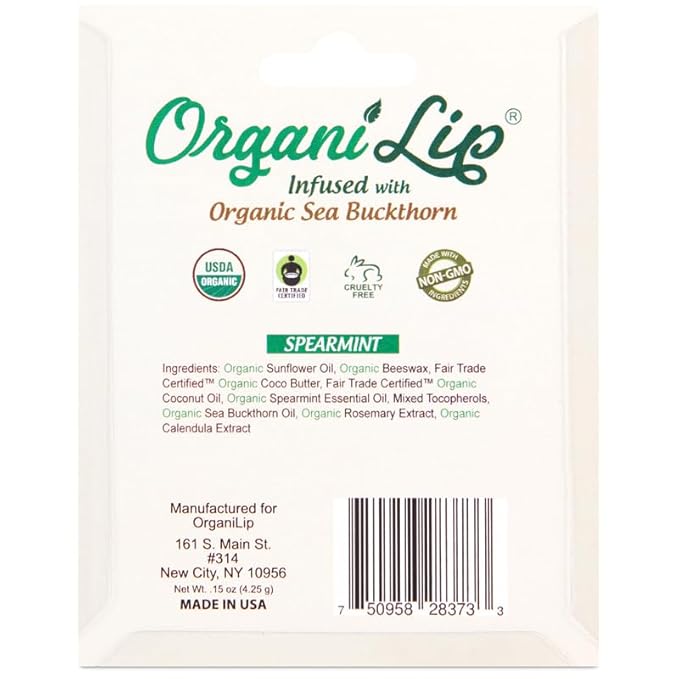 Organic Lip Balm, Spearmint Flavor, Ultra Hydrating Lip Moisturizer for Dry Lips, Oval Shaped Tube, USDA Certified Organic, 3 Pack - OrganiLip-Velvo Beauty