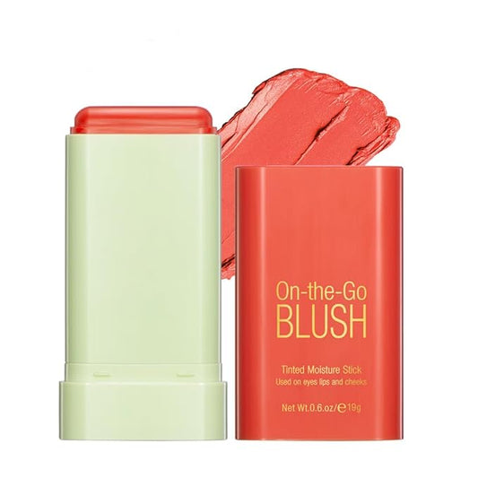 Soft Creamy Blush Stick,On-the-Go Blush,2-in-1 Cheek and Lip Tint,Waterproof Hydrating Solid Natural Moisture Smooth Blendable Matte Finish Face Blush Makeup,03 coral orange-Velvo Beauty