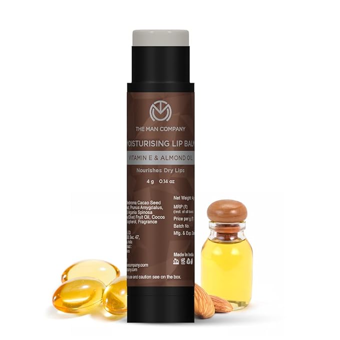 The Man Company Nourishing Lip Balm with Vitamin E, Almond & Olive Oil | Soft, Supple, Moisturizes | Free from Dry/Chapped Lips - 4gm-Velvo Beauty