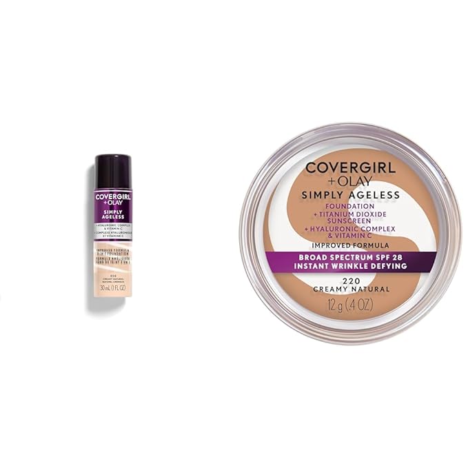 Covergirl + Olay Simply Ageless 3-in-1 Liquid Foundation, Creamy Natural & & Olay Simply Ageless Instant Wrinkle-Defying Foundation, Creamy Natural 0.44 Fl Oz-Velvo Beauty