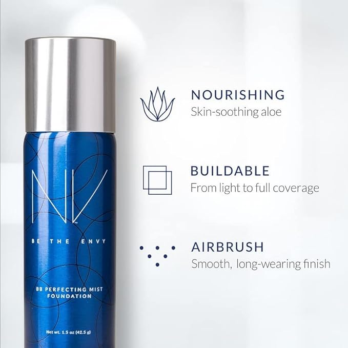 NV BB Perfecting Mist Foundation Buildable Coverage Professional Airbrush Makeup with Plant-based Stem Cell Polypeptides, Vitamins A, D, E and Aloe, 1.5 ounces, Cool Sand-Velvo Beauty