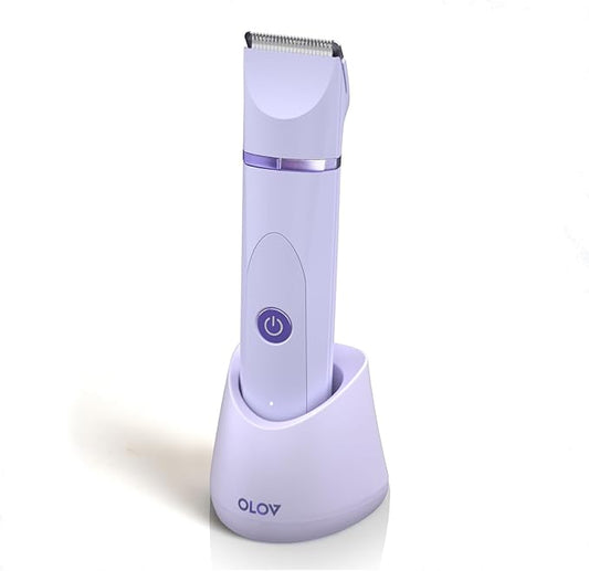 OLOV Electric Body Hair Trimmer - Groin Trimmer for Men - Bikini Trimmer Women - Wet/Dry Shaver Groomer, Replaceable Ceramic Blade Heads, USB Recharge Dock, Waterproof Hygiene Razor,Purple-Velvo Beauty