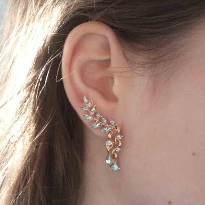 Boho Rhinestone Ear Crawler Earrings Gold Crystal Wing Ear Climber Earrings Angel Wing Crystal Dangle Earrings Cz Wing Studs Earrings Jewelry for Women and Girls-Velvo Beauty