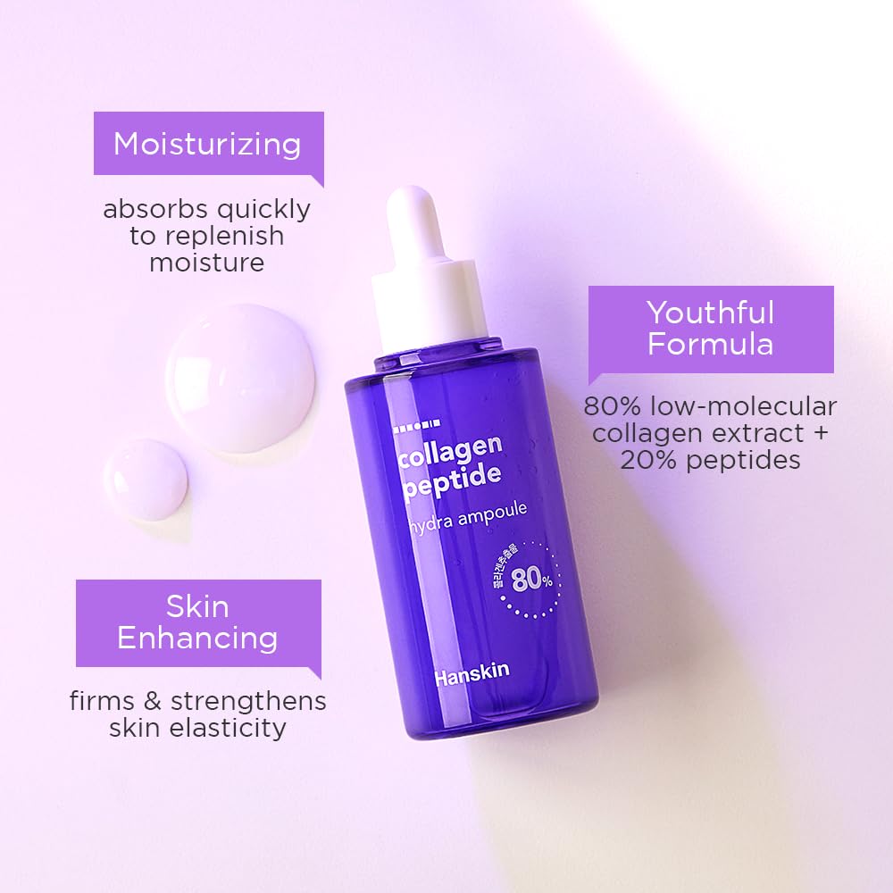Hanskin Collagen Peptide Hydra Ampoule (90ml). Made with 80% Collagen Extract and 20% Peptide. Advanced Anti-Aging Formula to Repair Skin from Wrinkles and Fine Lines on Face and Neck Area.-Velvo Beauty