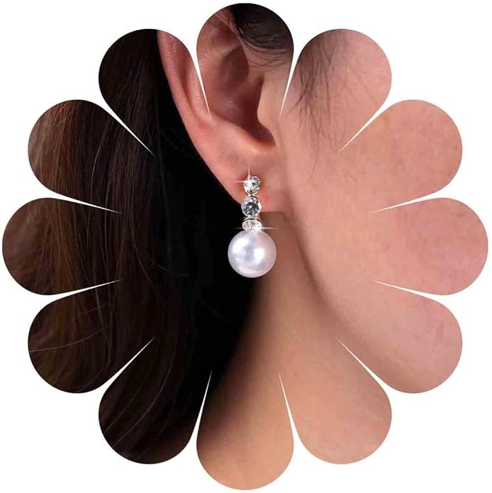 Vintage Rhinestone Pearl Drop Earrings Gold Pearl Dangle Earrings Crystal Stud Earrings Sparkly Cz Pearl Earrings Jewelry for Women-Velvo Beauty