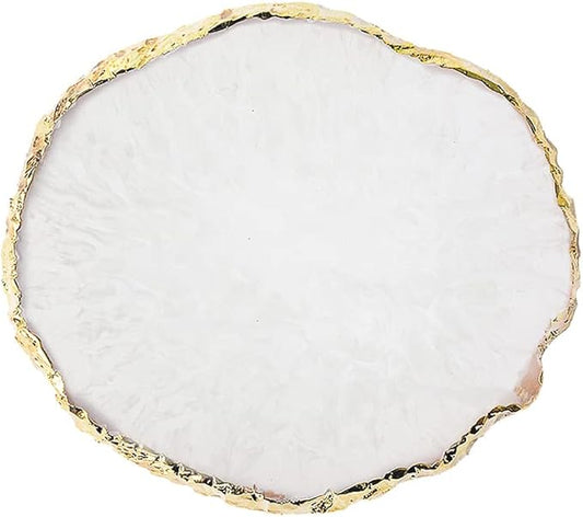 Resin Nail Art Palette, Nail Art Painting Mixed Color Palette Gold Edge Nail Gel Color Makeup Display Board (1#White)-Velvo Beauty