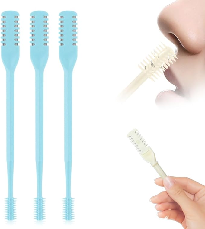 Nasal Hair Cutter, 2025 Upgraded Double Sided Noses Hairs Knife, 360° Rotating Portable Manual Nose Hair Trimmer, Noses Hairs Remover for Women Men Travel Essentials (Blue, 3 Pcs)-Velvo Beauty