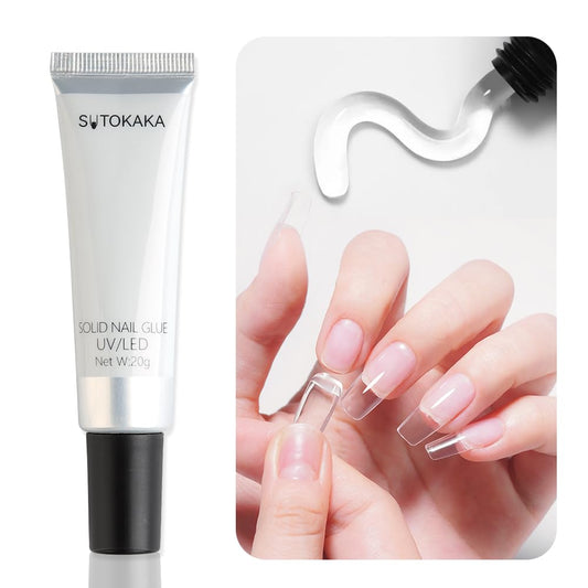 Solid Nail Glue Gel for Soft Gel Nail Tips, 20g Super Strong Nail Glue for Acrylic Nails Extension Press On Nails Fake Nails, Lamp Curing Needed Soak Off Nail Art Salon DIY at Home-Velvo Beauty