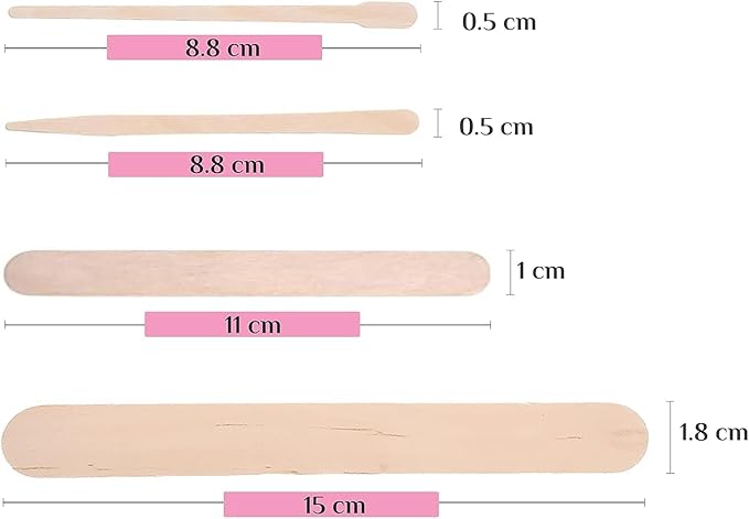 Mibly 4 Style Assorted Wooden Wax Sticks for Body Legs Face and Small Medium Large Sizes Eyebrow Waxing Applicator Spatulas for Hair Removal or Wood Craft Sticks (Pack of 800)-Velvo Beauty